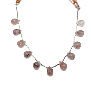 Natural Strawberry Quartz Faceted Tear Drops, 8x11-10x15 mm, Rich Color, Quartz Gemstone Beads, (SBQ-TR-8x11-10x15)(549)