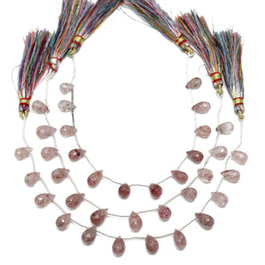 Natural Strawberry Quartz Faceted Tear Drops, 6x10-7x12 mm, Rich Color, Quartz Gemstone Beads, (SBQ-TR-6x10-7x12)(505)
