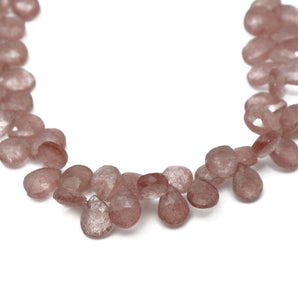 Natural Strawberry Quartz Faceted Pear Drops, 8x12 mm, Rich Color, Quartz Gemstone Beads, (SBQPR-8x12)(551)