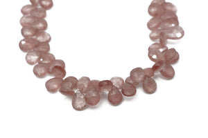 Natural Strawberry Quartz Faceted Pear Drops, 8x12 mm, Rich Color, Quartz Gemstone Beads, (SBQPR-8x12)(551)