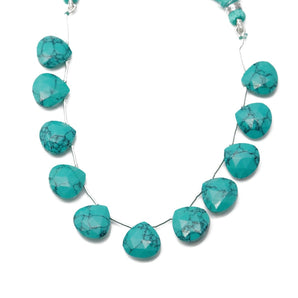 Natural Green Turquoise Faceted Heart Drops, 12 mm, Rich Color, Turquoise Gemstone Beads, (GTR-HRT-12)(555)