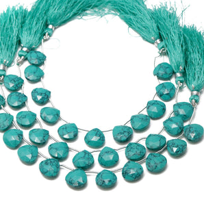 Natural Green Turquoise Faceted Heart Drops, 12 mm, Rich Color, Turquoise Gemstone Beads, (GTR-HRT-12)(555)