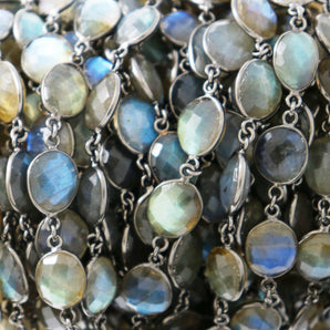 Labradorite Oval Faceted Bezel Chain, (BC-LAB-270) - Beadspoint