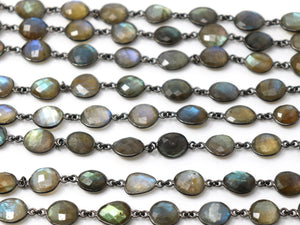 Labradorite Oval Faceted Bezel Chain, (BC-LAB-270) - Beadspoint
