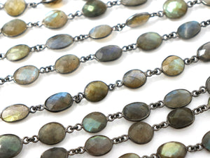 Labradorite Oval Faceted Bezel Chain, (BC-LAB-273) - Beadspoint