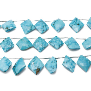 Natural Turquoise Faceted Fancy Drops, 14x16-15x21 mm, Rich Color, Turquoise Gemstone Beads, (TUR-FCY-14x16-15x21)(556)