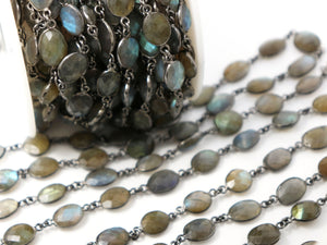 Labradorite Oval Faceted Bezel Chain, (BC-LAB-273) - Beadspoint