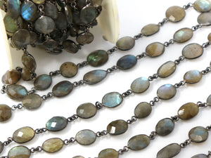 Labradorite Oval Faceted Bezel Chain, (BC-LAB-269) - Beadspoint