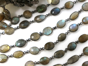 Labradorite Oval Faceted Bezel Chain, (BC-LAB-269) - Beadspoint