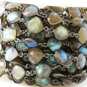 Labradorite Heart Shape Faceted Bezel Chain, (BC-LAB-272) - Beadspoint