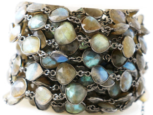 Labradorite Heart Shape Faceted Bezel Chain, (BC-LAB-272) - Beadspoint