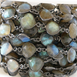 Labradorite Heart Shape Faceted Bezel Chain, (BC-LAB-272) - Beadspoint