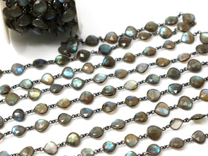 Labradorite Heart Shape Faceted Bezel Chain, (BC-LAB-272) - Beadspoint
