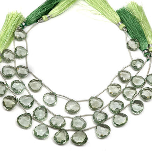 Green Amethyst Faceted Heart Drops, 10-12mm, Rich Color, (GAM-HRT-10-12(66)