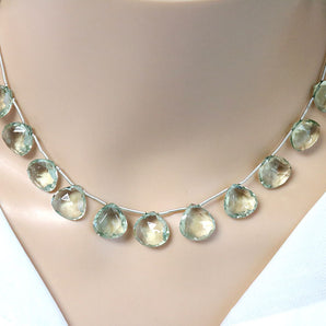 Green Amethyst Faceted Heart Drops, 10-12mm, Rich Color, (GAM-HRT-10-12(66)