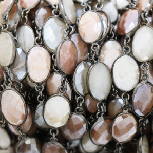 Moonstone Mix Oval Bezel Chain, (BC-MNX-243) - Beadspoint