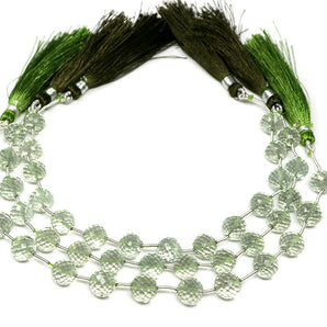 Green Amethyst Faceted Round Drops, 9mm, Rich Color, (GAM-RND-9(71))