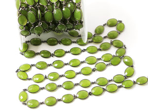 Green Chalcedony Oval Bezel Chain, (BC-GCL-241) - Beadspoint