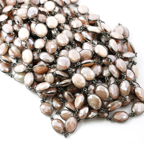 Peach Moonstone Oval Bezel Chain, (BC-BMN-242) - Beadspoint