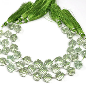 Green Amethyst Faceted Round Drops, 10mm, Rich Color, (GAM-RND-10)(72)
