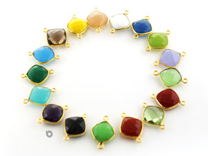 Gold Plated Faceted Cushion Bezel Connector, 15 mm, multiple gemstones, (BZC-3025 ) - Beadspoint