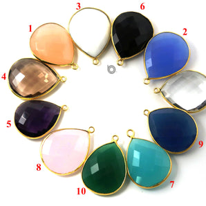 Gold Plated Faceted Pear Bezel, 21x25 mm, multiple gemstones, (BZC-3060) - Beadspoint