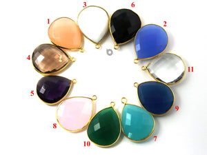 Gold Plated Faceted Pear Bezel, 21x25 mm, multiple gemstones, (BZC-3060) - Beadspoint