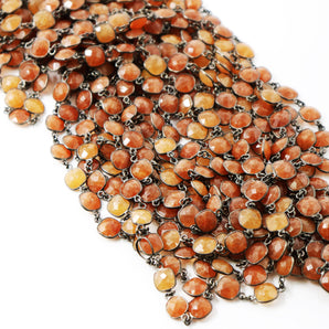 Sunstone Cushion Faceted Bezel Chain, (BC-SST-253) - Beadspoint