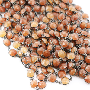 Sunstone Cushion Faceted Bezel Chain, (BC-SST-253) - Beadspoint