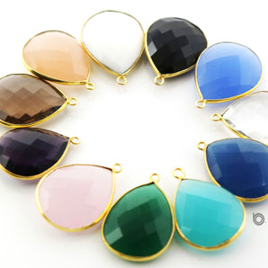 Gold Plated Faceted Pear Bezel, 21x25 mm, multiple gemstones, (BZC-3060) - Beadspoint