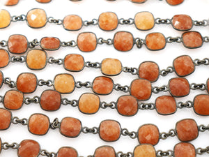 Sunstone Cushion Faceted Bezel Chain, (BC-SST-253) - Beadspoint