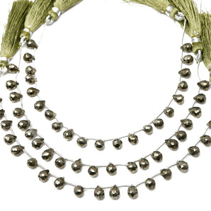 Natural Pyrite Faceted Tear Drops, 5x9 mm, Rich Color, Pyrite Gemstone Beads, (PY-TR-5x9)(564)