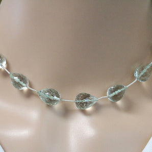 Green Amethyst Faceted Straight Drilled Drops, 10x16mm, Rich Color, (GAM-SDTR-10x16)(74)