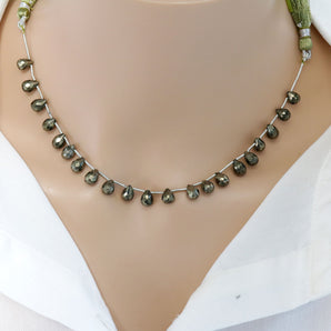 Natural Pyrite Faceted Tear Drops, 5x9 mm, Rich Color, Pyrite Gemstone Beads, (PY-TR-5x9)(564)