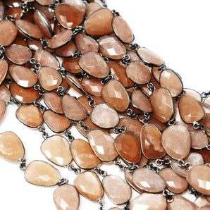 Brown Moonstone Oval Faceted  Bezel Chain, (BC-BMN-250) - Beadspoint