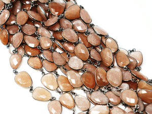 Brown Moonstone Oval Faceted  Bezel Chain, (BC-BMN-250) - Beadspoint