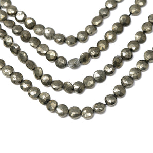 Natural Pyrite Faceted Coin Drops, 7 mm, Rich Color, Pyrite Gemstone Beads, (PY-COIN-7)(565)