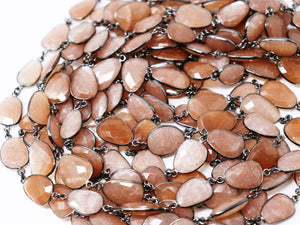 Brown Moonstone Oval Faceted  Bezel Chain, (BC-BMN-250) - Beadspoint