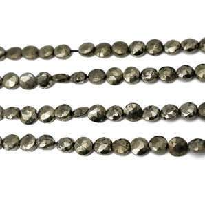 Natural Pyrite Faceted Coin Drops, 7 mm, Rich Color, Pyrite Gemstone Beads, (PY-COIN-7)(565)