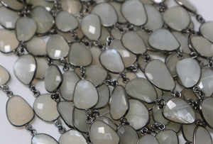 Grey Moonstone Cushion Bezel Chain, (BC-GMN-239) - Beadspoint
