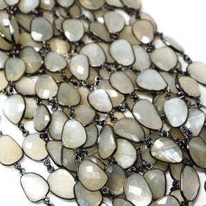 Grey Moonstone Oval Faceted Bezel Chain, (BC-GMN-252) - Beadspoint