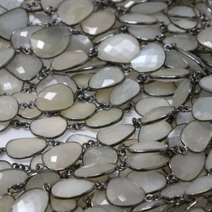 Grey Moonstone Cushion Bezel Chain, (BC-GMN-239) - Beadspoint
