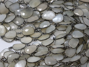 Grey Moonstone Cushion Bezel Chain, (BC-GMN-239) - Beadspoint