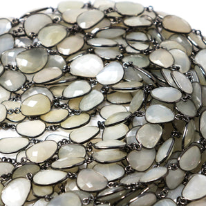 Grey Moonstone Oval Faceted Bezel Chain, (BC-GMN-252) - Beadspoint