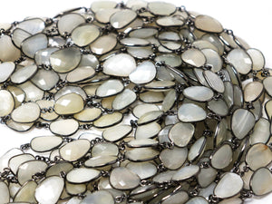 Grey Moonstone Oval Faceted Bezel Chain, (BC-GMN-252) - Beadspoint