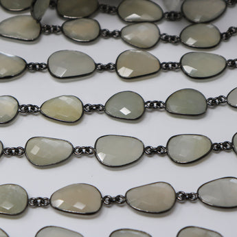 Grey Moonstone Cushion Bezel Chain, (BC-GMN-239) - Beadspoint