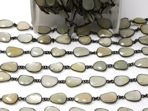 Grey Moonstone Oval Faceted Bezel Chain, (BC-GMN-252) - Beadspoint