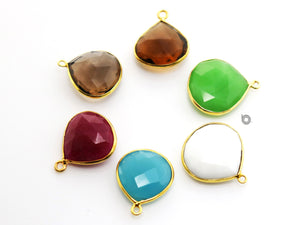 Gold Plated Faceted Heart Bezel, 18 mm, multiple gemstones, (BZC-5000) - Beadspoint