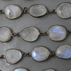 Moonstone Mix Shape Faceted  Bezel Chain, (BC-MNS-245) - Beadspoint