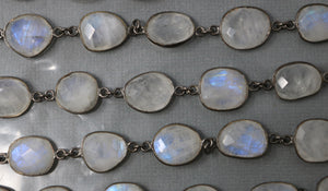 Moonstone Mix Shape Faceted  Bezel Chain, (BC-MNS-245) - Beadspoint